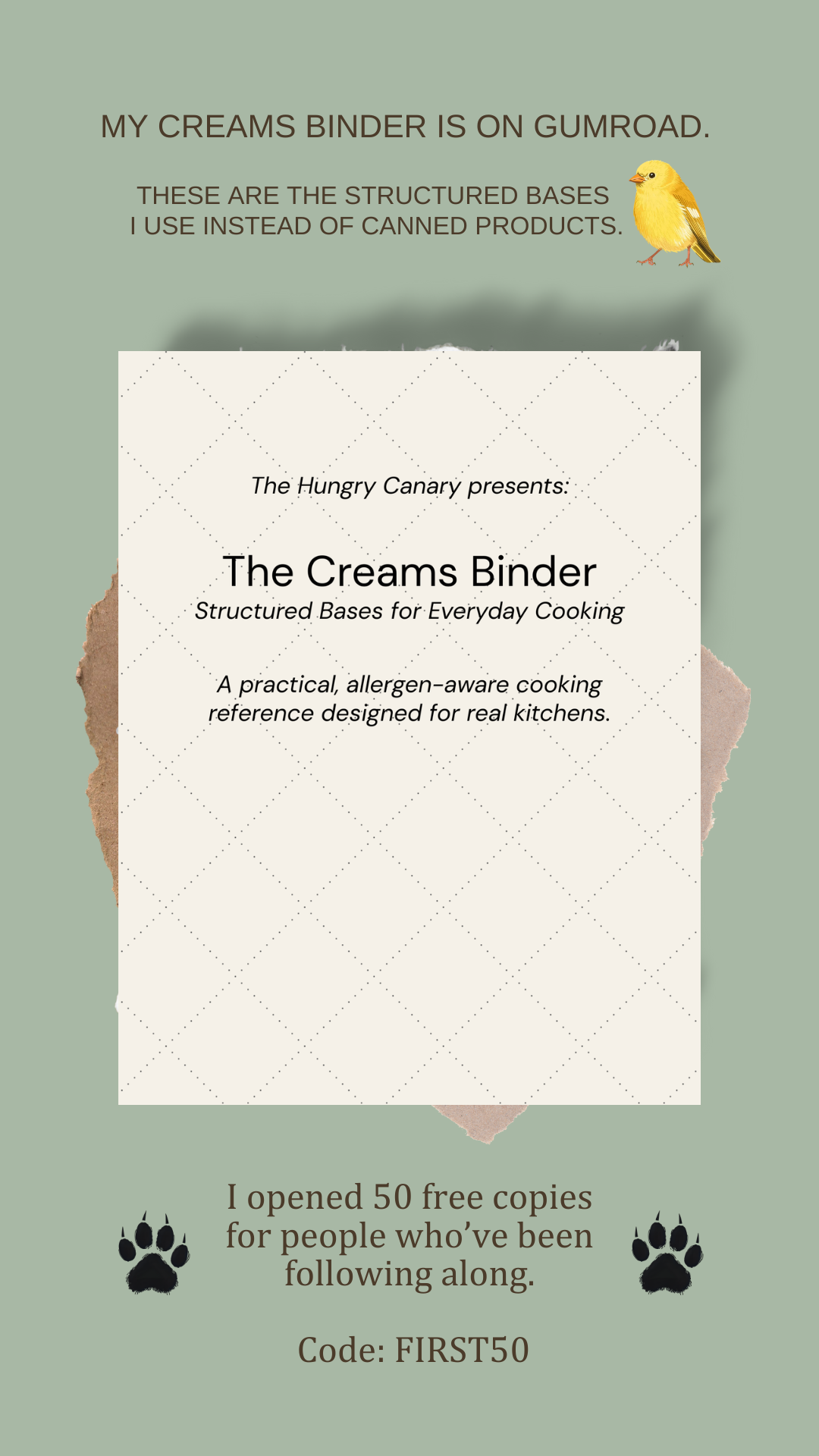 The Creams Binder, structured bases for everyday cooking