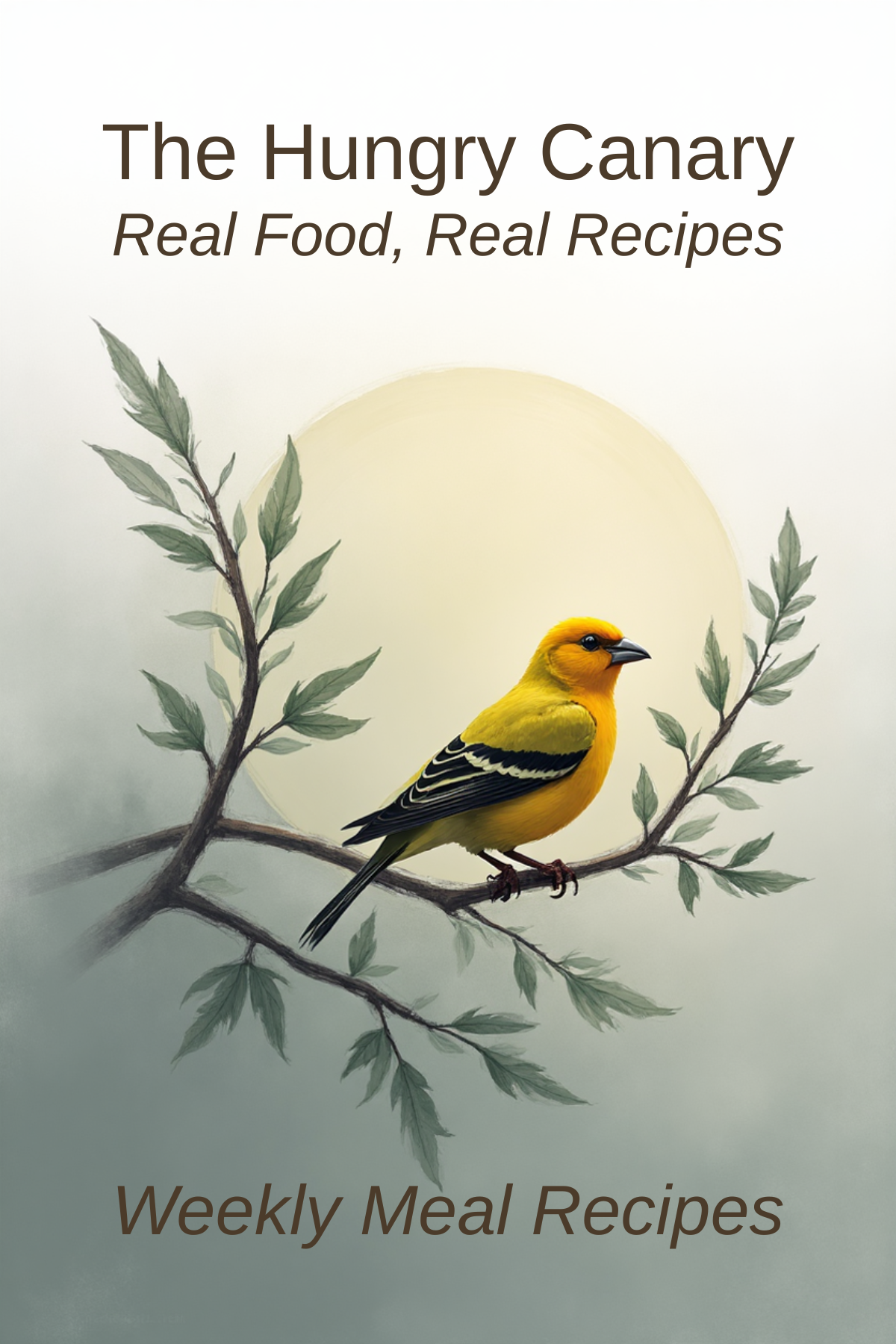 A yellow canary perched between leafy branches